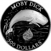 Cook Islands 500 Dollars American novel Moby Dick 2001 Proof KM# 389 MOBY DICK 500 DOLLARS coin reverse Cook Islands 500 Dollars American novel Moby Dick 2001 Proof KM# 389 MOBY DICK 500 DOLLARS coin reverse