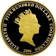 Cook Islands 500 Dollars The Legends of Golf. Jack Nicklaus 2006 Proof KM# 548 ELIZABETH II FIVE HUNDRED DOLLARS COOK ISLANDS 2006 coin obverse Cook Islands 500 Dollars The Legends of Golf. Jack Nicklaus 2006 Proof KM# 548 ELIZABETH II FIVE HUNDRED DOLLARS COOK ISLANDS 2006 coin obverse