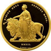 UK 5000 Pounds (Elizabeth II Una and The Lion) DIRIGE DEUS GRESSUS MEOS. MMXIX. W.WYON R.A. coin reverse UK 5000 Pounds (Elizabeth II Una and The Lion) DIRIGE DEUS GRESSUS MEOS. MMXIX. W.WYON R.A. coin reverse