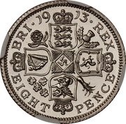 UK Eight pence (Pattern) X# 66b BRI 19 13 REX EIGHT PENCE coin reverse UK Eight pence (Pattern) X# 66b BRI 19 13 REX EIGHT PENCE coin reverse