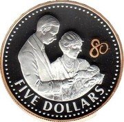 Fiji Five Dollars Queen Elizabeth's 80th Birthday 2006  Proof 80 FIVE DOLLARS coin reverse Fiji Five Dollars Queen Elizabeth's 80th Birthday 2006  Proof 80 FIVE DOLLARS coin reverse