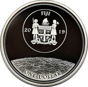 Fiji One Dollar 50th Anniversary of the Moon Landing. Coloured 2019 FIJI 20 19 REREVAKA NA KALOU KA DOKA NA TUI ONE DOLLAR coin obverse Fiji One Dollar 50th Anniversary of the Moon Landing. Coloured 2019 FIJI 20 19 REREVAKA NA KALOU KA DOKA NA TUI ONE DOLLAR coin obverse