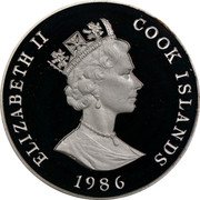Cook Islands One Dollar (60th birthday of Elizabeth II - Piedfort) KM# P2 ELIZABETH II COOK ISLANDS 1986 coin obverse Cook Islands One Dollar (60th birthday of Elizabeth II - Piedfort) KM# P2 ELIZABETH II COOK ISLANDS 1986 coin obverse