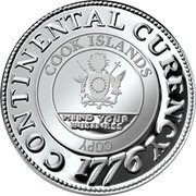 Cook Islands One Dollar (Charles III Continental Dollar) CONTINENTAL CURRENCY COOK ISLANDS COPY MIND YOUR BUSINESS 1776 coin obverse Cook Islands One Dollar (Charles III Continental Dollar) CONTINENTAL CURRENCY COOK ISLANDS COPY MIND YOUR BUSINESS 1776 coin obverse