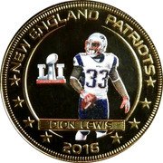 Fiji One Dollar (New England Patriots Super Bowl Championship. Dion Lewis) DION LEWIS 33 L I SUPER BOWL NEW ENGLAND PATRIOTS 2016 coin reverse