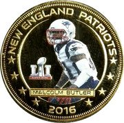 Fiji One Dollar (New England Patriots Super Bowl Championship. Malcolm Butler) MALCOM BUTLER L I SUPER BOWL NEW ENGLAND PATRIOTS 2016 coin reverse
