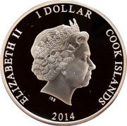 Cook Islands 1 Dollar Age of the Dinosaur. Tyrannosaurus Rex 2014 Proof 1 DOLLAR COOK ISLANDS ELIZABETH II coin obverse