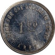 USA 1 Dollar (Alaska Rural Rehabilitation Corporation) GOOD FOR ONE DOLLAR IN TRADE 1 00 ARRC coin obverse USA 1 Dollar (Alaska Rural Rehabilitation Corporation) GOOD FOR ONE DOLLAR IN TRADE 1 00 ARRC coin obverse