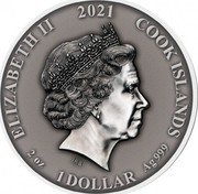 Cook Islands 1 Dollar Norse gods - Odin 2021 In Sets only 1 DOLLAR 2021 2 OZ AG 999 COOK ISLANDS ELIZABETH II IRB coin obverse
