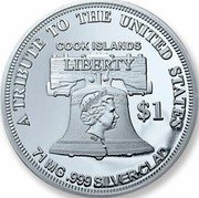 Cook Islands 1 Dollar Peace Through Strength 2017 clad Proof LIBERTY IRB COOK ISLANDS $1 A TRIBUTE TO THE UNITED STATES 71 MG .999 SILVERCLAD coin obverse Cook Islands 1 Dollar Peace Through Strength 2017 clad Proof LIBERTY IRB COOK ISLANDS $1 A TRIBUTE TO THE UNITED STATES 71 MG .999 SILVERCLAD coin obverse