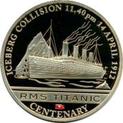 Cook Islands 1 Dollar (RMC Titanic. Collision with an iceberg.) ICEBERG COLLISION 11,40 PM 14 APRIL 1912 RMC TITANIC CENTENARY coin reverse Cook Islands 1 Dollar (RMC Titanic. Collision with an iceberg.) ICEBERG COLLISION 11,40 PM 14 APRIL 1912 RMC TITANIC CENTENARY coin reverse