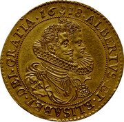 Netherlands 1 Ducaton d'Or (Albert and Isabella) ALBERTVS ET ELISABET DEI GRATIA 16 18 coin obverse Netherlands 1 Ducaton d'Or (Albert and Isabella) ALBERTVS ET ELISABET DEI GRATIA 16 18 coin obverse