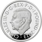 UK 1 Pound (King Charles' 75th Birthday) CHARLES III D G REX F D 1 POUND 2023 MJ coin obverse