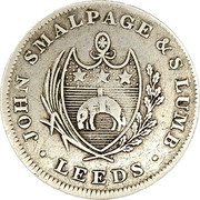 UK 1 Shilling (Yorkshire. Leeds. J. Smalpage & S. Lumb) JOHN SMALPAGE & S. LUMB LEEDS coin obverse UK 1 Shilling (Yorkshire. Leeds. J. Smalpage & S. Lumb) JOHN SMALPAGE & S. LUMB LEEDS coin obverse