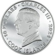 Cook Islands 10 Dollars Charles III K2 2024  Proof 10 DOLLARS СHARLES III 2024 DT COOK DOLLARS coin obverse