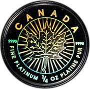 Canada 10 Dollars (Hologram Maple Leaf) CANADA 9995 9995 FINE PLATINUM 1/4 OZ PLATINE PUR coin reverse Canada 10 Dollars (Hologram Maple Leaf) CANADA 9995 9995 FINE PLATINUM 1/4 OZ PLATINE PUR coin reverse