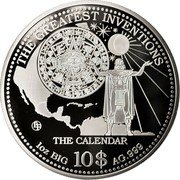Cook Islands 10 Dollars (The Greatest Inventions Series.The Calendar) THE CALENDAR BF THE GREATEST INVENTIONS 1OZ BIG 10$ AG.999 coin reverse