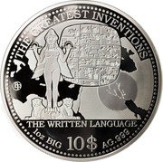 Cook Islands 10 Dollars (The Greatest Inventions Series.The Written Language) THE WRITTEN LANGUAGE BF THE GREATEST INVENTIONS 1OZ BIG 10$ AG.999 coin reverse