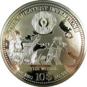 Cook Islands 10 Dollars The Greatest Inventions Series. The Wheel 2014 THE WHEEL BF THE GREATEST INVENTIONS 1OZ BIG 10$ AG.999 coin reverse