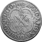 Portugal 10 Reis (Pedro Prince Regent. Pattern) KM# Pn5 DESSIMO QVINTO 1682 ANNO REGENS X coin reverse