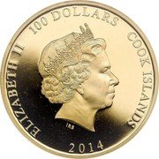 Cook Islands 100 Dollars (81st Birthday of the Emperor of Japan) IRB ELIZABETH II 100 DOLLARS COOK ISLANDS 2014 coin obverse