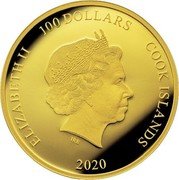 Cook Islands 100 Dollars Hokusai 260th Anniversary - The Great Wave off Kanagawa 2020 IRB ELIZABETH II 100 DOLLARS COOK ISLANDS 2020 coin obverse Cook Islands 100 Dollars Hokusai 260th Anniversary - The Great Wave off Kanagawa 2020 IRB ELIZABETH II 100 DOLLARS COOK ISLANDS 2020 coin obverse
