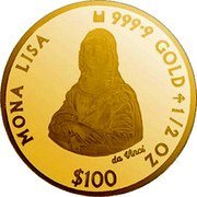 Cook Islands 100 Dollars Mona Lisa 2019 MONNA LISA 999.9 GOLD 1/2TH OZ $100 coin reverse