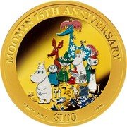 Cook Islands 100 Dollars Moomin 75th Anniversary 2020 MOOMIN 75TH ANNIVERSARY ©MC TM E $100 9999 coin reverse Cook Islands 100 Dollars Moomin 75th Anniversary 2020 MOOMIN 75TH ANNIVERSARY ©MC TM E $100 9999 coin reverse