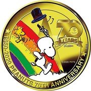 Cook Islands 100 Dollars Peanuts 70th Anniversary 2020 70 YEARS SCHULZ ©2020 PNTS 1520-2020 PEANUTS 70TH ANNIVERSARY 9999 coin reverse Cook Islands 100 Dollars Peanuts 70th Anniversary 2020 70 YEARS SCHULZ ©2020 PNTS 1520-2020 PEANUTS 70TH ANNIVERSARY 9999 coin reverse