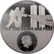 Cook Islands 100 Dollars (Real Hero - Firefighter) ONLY THE BRAVE ARE FREE ELIZABETH II 100 DOLLARS COOK ISLANDS 2021 IRB coin obverse