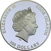 Cook Islands 100 Dollars William Shakespeare 2014 IRB ELIZABETH II COOK ISLANDS 100 DOLLARS coin obverse
