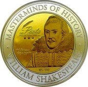 Cook Islands 100 Dollars William Shakespeare 2014 THE POETS COLLECTION 2014 165/999 MASTERMINDS OF HISTORY WILLIAM SHAKESPEARE coin reverse