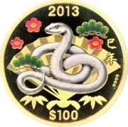 Cook Islands 100 Dollars (Year of the Snake) 巳 年 2013 $100 .9999 coin reverse Cook Islands 100 Dollars (Year of the Snake) 巳 年 2013 $100 .9999 coin reverse