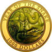 Cook Islands 1000 Dollars (Year of the Snake) YEAR OF THE SNAKE 1000 DOLLARS coin reverse Cook Islands 1000 Dollars (Year of the Snake) YEAR OF THE SNAKE 1000 DOLLARS coin reverse
