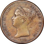Portugal 1000 Reis (Maria II Pattern) KM# Pn95 MARIA II D G PORTUGAL ET ALGARB REGINA 1836 coin obverse Portugal 1000 Reis (Maria II Pattern) KM# Pn95 MARIA II D G PORTUGAL ET ALGARB REGINA 1836 coin obverse