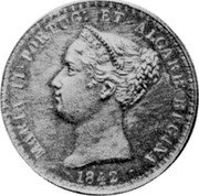 Portugal 1000 Reis (Maria II Pattern) KM# Pn105 MARIA II D G PORTUG ET ALGARB REGINA 1842 coin obverse Portugal 1000 Reis (Maria II Pattern) KM# Pn105 MARIA II D G PORTUG ET ALGARB REGINA 1842 coin obverse