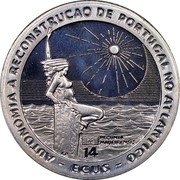 Portugal 14 ECUs (Autonomous Region Coinage) X# 11 AUTONOMIA A RECONSTRUÇÃO DE PORTUGAL NO ATLÂNTICO 14 ECUS PECUNIA MADEIRENSIS coin reverse