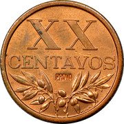 Portugal 20 Centavos (Cross. Prova) KM# PrB13 20 CENTAVOS PROVA coin reverse Portugal 20 Centavos (Cross. Prova) KM# PrB13 20 CENTAVOS PROVA coin reverse