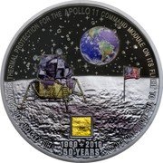 Cook Islands 20 Dollars Apollo 11. 50 Years Moon Landing 2019 1969-2019 50 YEARS THIS KAPTON FOIL PROVIDED THERMAL PROTECTION FOR THE APOLLO 11 COMMAND MODULE ON ITS FLIGHT TO THE MOON AND BACK coin reverse Cook Islands 20 Dollars Apollo 11. 50 Years Moon Landing 2019 1969-2019 50 YEARS THIS KAPTON FOIL PROVIDED THERMAL PROTECTION FOR THE APOLLO 11 COMMAND MODULE ON ITS FLIGHT TO THE MOON AND BACK coin reverse