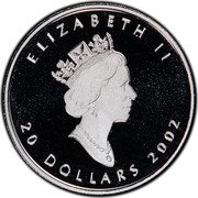 Canada 20 Dollars (Hologram Maple Leaf) ELIZABETH II 20 DOLLARS 2002 coin obverse Canada 20 Dollars (Hologram Maple Leaf) ELIZABETH II 20 DOLLARS 2002 coin obverse