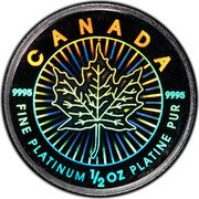 Canada 20 Dollars (Hologram Maple Leaf) CANADA 9995 9995 FINE PLATINUM 1/2 OZ PLATINE PUR coin reverse Canada 20 Dollars (Hologram Maple Leaf) CANADA 9995 9995 FINE PLATINUM 1/2 OZ PLATINE PUR coin reverse