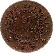 France 20 Francs (Napoleon I) EMPIRE FRANCAIS. 20 FRANCS. 1809. A coin reverse France 20 Francs (Napoleon I) EMPIRE FRANCAIS. 20 FRANCS. 1809. A coin reverse