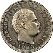 Portugal 20 Reis (Carlos I. Pattern) KM# Pn203 CARLOS I REI DE PORTUGAL V.ALVES 1903 coin obverse Portugal 20 Reis (Carlos I. Pattern) KM# Pn203 CARLOS I REI DE PORTUGAL V.ALVES 1903 coin obverse