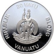 Vanuatu 20 Vatu (Save the Ocean. Fabulous 15. Tropical Beach) 20 VATU LONG GOD YUMI STANAP RIPABLIK BLONG VANUATU coin obverse