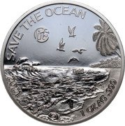 Vanuatu 20 Vatu (Save the Ocean. Fabulous 15. Tropical Beach) F15 SAVE THE OCEAN 2021 1 OZ AG .999 coin reverse