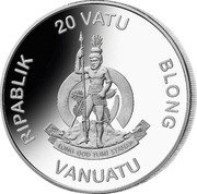 Vanuatu 20 Vatu (Save the Ocean. Fabulous 15) 20 VATU LONG GOD YUMI STANAP RIPABLIK BLONG VANUATU coin obverse Vanuatu 20 Vatu (Save the Ocean. Fabulous 15) 20 VATU LONG GOD YUMI STANAP RIPABLIK BLONG VANUATU coin obverse