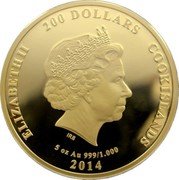 Cook Islands 200 Dollars Galileo Galilei 450th Anniversary 2014 IRB 5 OZ AU 999/1.000 ELIZABETH II 200 DOLLARS COOK ISLANDS 2014 coin obverse