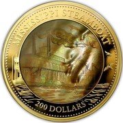 Cook Islands 200 Dollars (Mississippi Steamboat) MISSISSIPPI STEAMBOAT 200 DOLLARS coin reverse