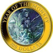 Cook Islands 200 Dollars (Year of the Monkey) YEAR OF THE MONKEY 200 DOLLARS coin reverse Cook Islands 200 Dollars (Year of the Monkey) YEAR OF THE MONKEY 200 DOLLARS coin reverse