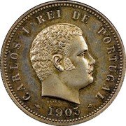 Portugal 200 Reis (Carlos I. Pattern) KM# Pn206 CARLOS I REI DE PORTUGAL V.ALVES 1903 coin obverse Portugal 200 Reis (Carlos I. Pattern) KM# Pn206 CARLOS I REI DE PORTUGAL V.ALVES 1903 coin obverse
